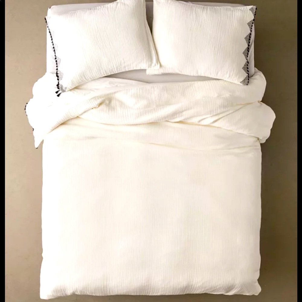 Zadie Duvet Cover *Cream* Twin XL Trimmed with Black Embroidery and Tassels.